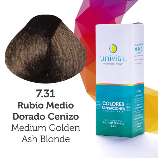 Tintura Univital | Color Rubio Medio Dorado Cenizo | 7.31